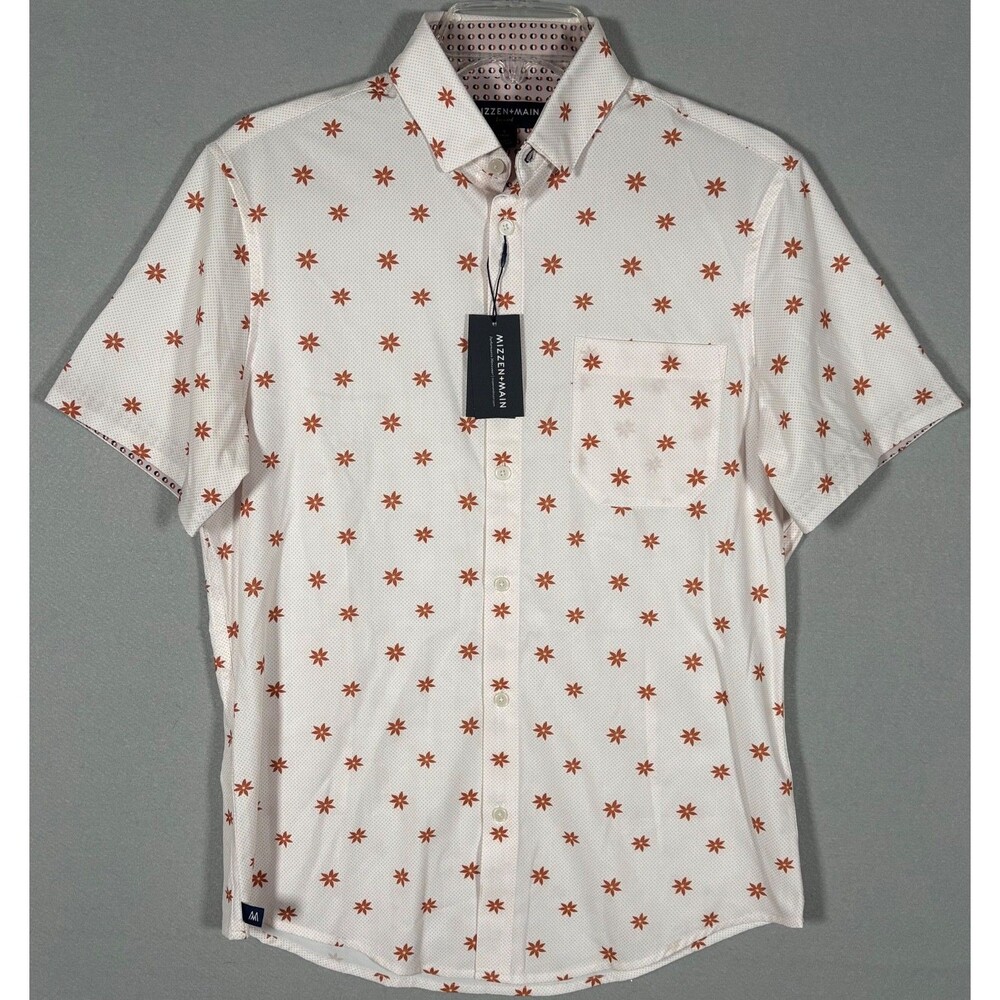 NWT Mizzen Main Leeward Shirt Mens S White Floral Performance Trim Fit  Aloha